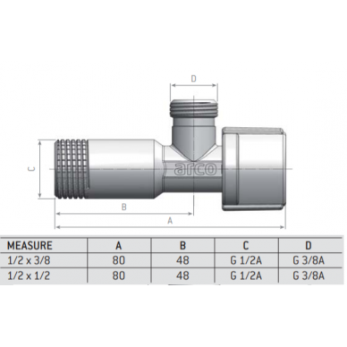 Kampinis ventilis išorinis sriegis 1/2" x 1/2" 1