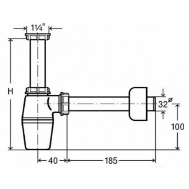 Praustuvo sifonas  su skalbimo mašinos pajungimu, be ventilio 1 1/4 x 32 1