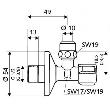 SCHELL ventilis  kamp.vamzdelio pajung.1/2"x10 1