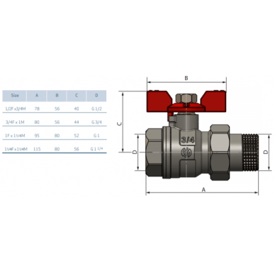 SENA ventilis su angaliu 1 1/4" v/i trumpa rankena 1