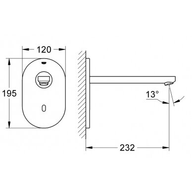 Sensorinis maišytuvas praustuvui Eurosmart Cosmopolitan E iš sienos, snapo L-232mm, SuperSteel 1