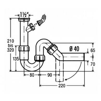 Viega plautuvės sifonas su pajungimu skalbimo mašinai, be ventilio 1 1/2 x 40 1